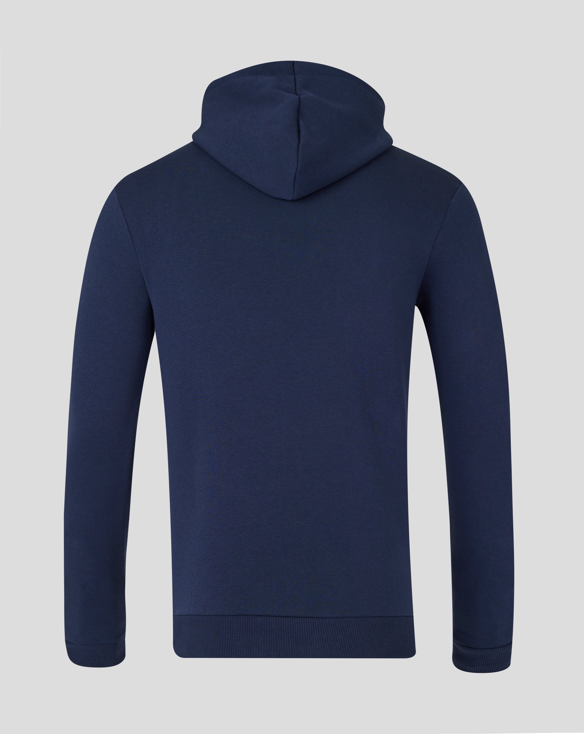 Back view of a navy blue Rangers Unisex Changing Room Hoodie with the hood up