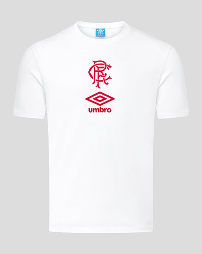 White short sleeve T shirt with red Rangers crest and Umbro logo on chest