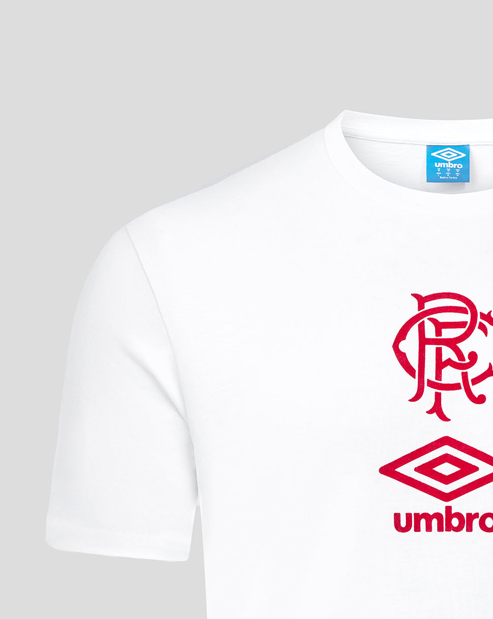 White Rangers Junior travel short sleeve tee with red crest and Umbro diamond logo on the front