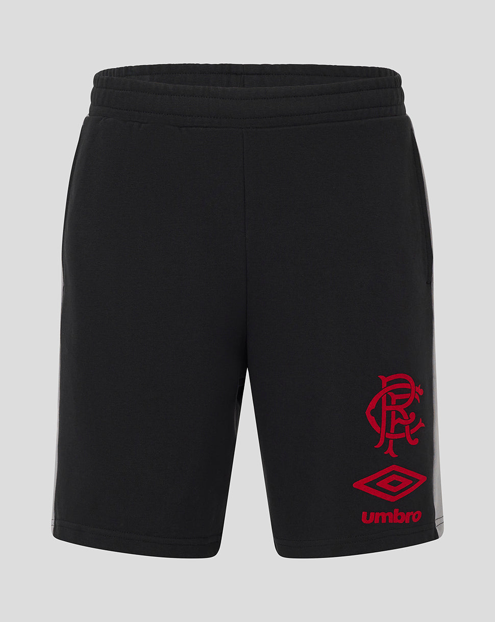 Black Rangers adult travel shorts with red crest and Umbro logo on the leg.