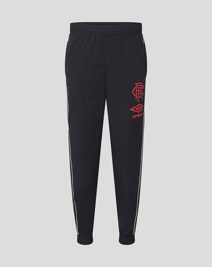 Rangers Travel Pant in black with elastic waistband two concealed zipped pockets and reflective crest logo