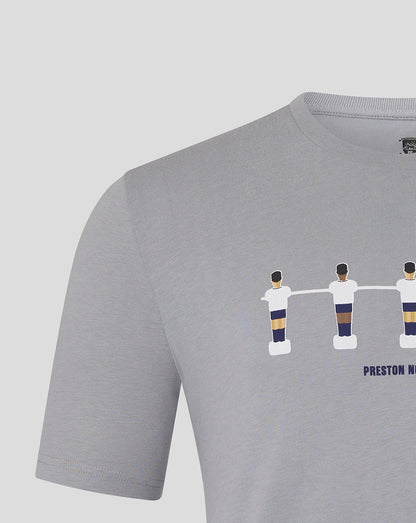 Light gray unisex T shirt with a Preston North End table football graphic of five players connected by a bar