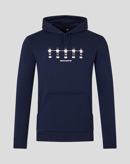Navy hoodie featuring a table football graphic with five players and Preston North End text across the chest