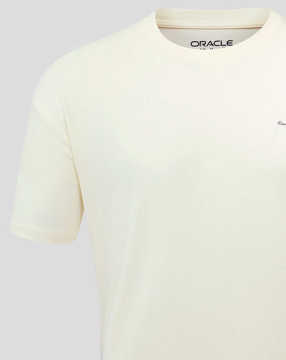 White oversized Oracle Red Bull Racing Heritage Script T Shirt with discreet front logo