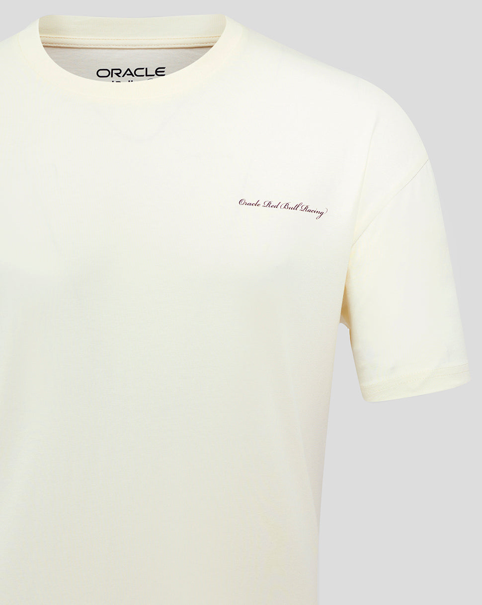 White Oracle Red Bull Racing Heritage Script T Shirt with small chest logo