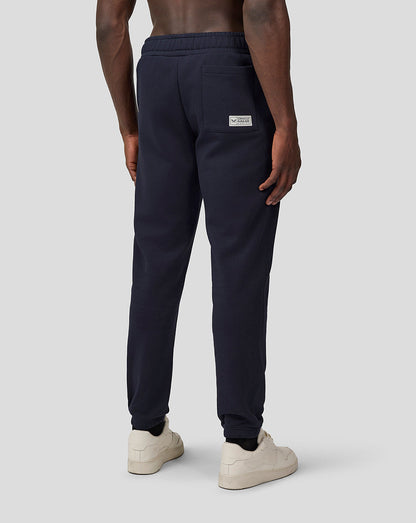 Back view of navy Red Bull Heritage sweatpants showing a rear patch pocket with a small branded label.