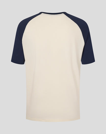 Back view of Preston Unisex Raglan Tee with cream body and navy sleeves
