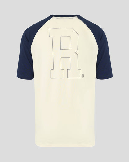 Back view of Rangers raglan tee displaying an oversized block outline graphic on the back