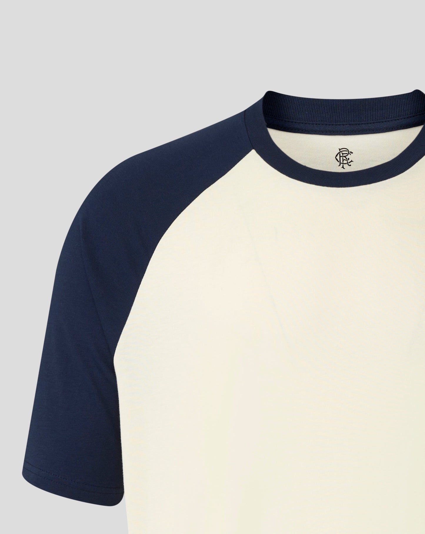 Rangers Unisex Raglan Tee navy sleeves cream body with chest crest