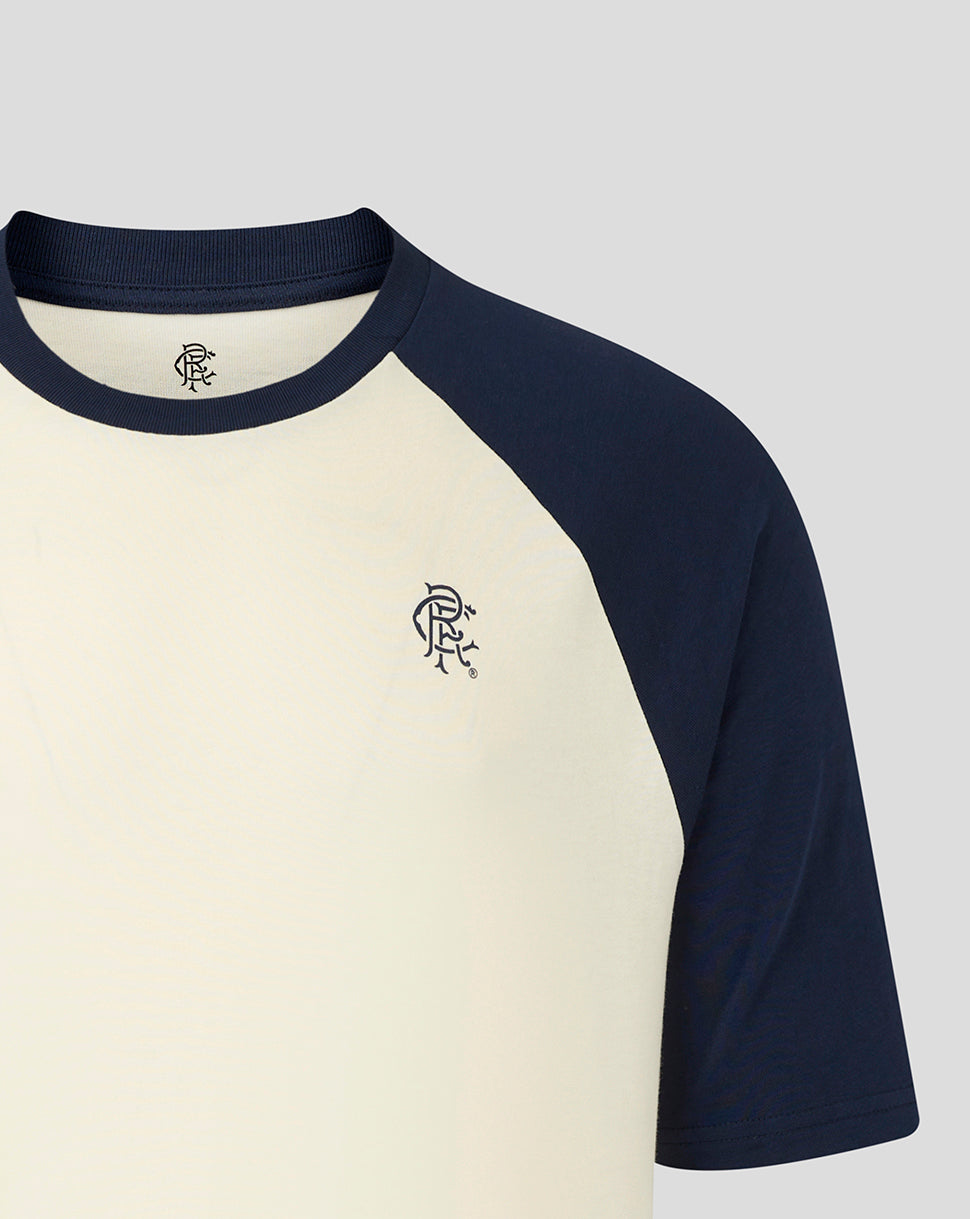 Back view of Rangers raglan tee with large geometric outline graphic on the cream back