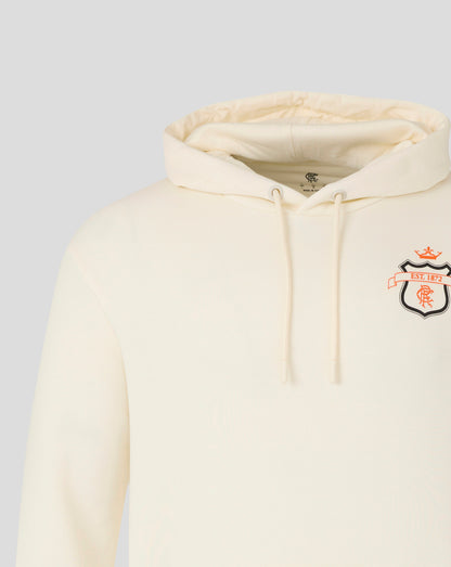 Cream Rangers hoodie with drawstring hood and the crest on the chest.