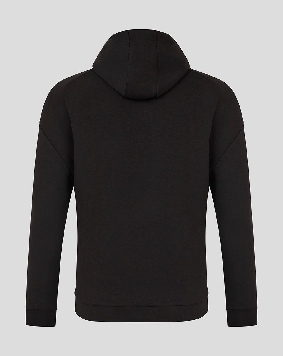 Back view of black Bath Rugby travel overhead hoodie