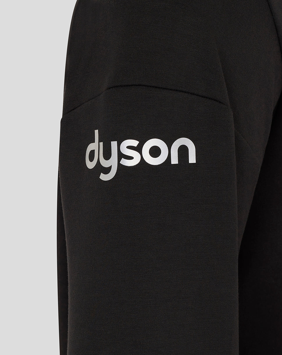 Black overhead hoodie sleeve with a white Dyson logo on the upper arm.