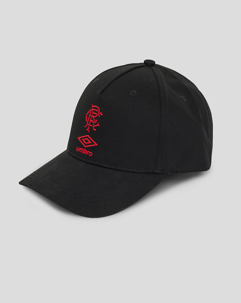 Black Rangers travel cap with red embroidered crest and Umbro diamond logo on front.