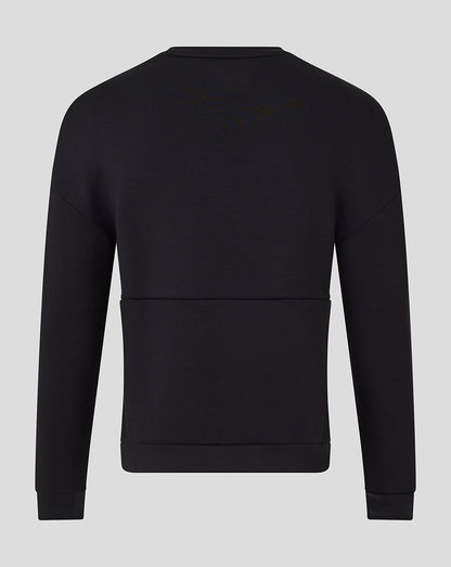 Back view of black Saracens travel sweatshirt with minimal branding at upper back.