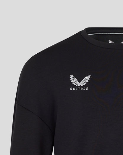 Black Saracens travel crew sweatshirt with Castore wing logo on chest.