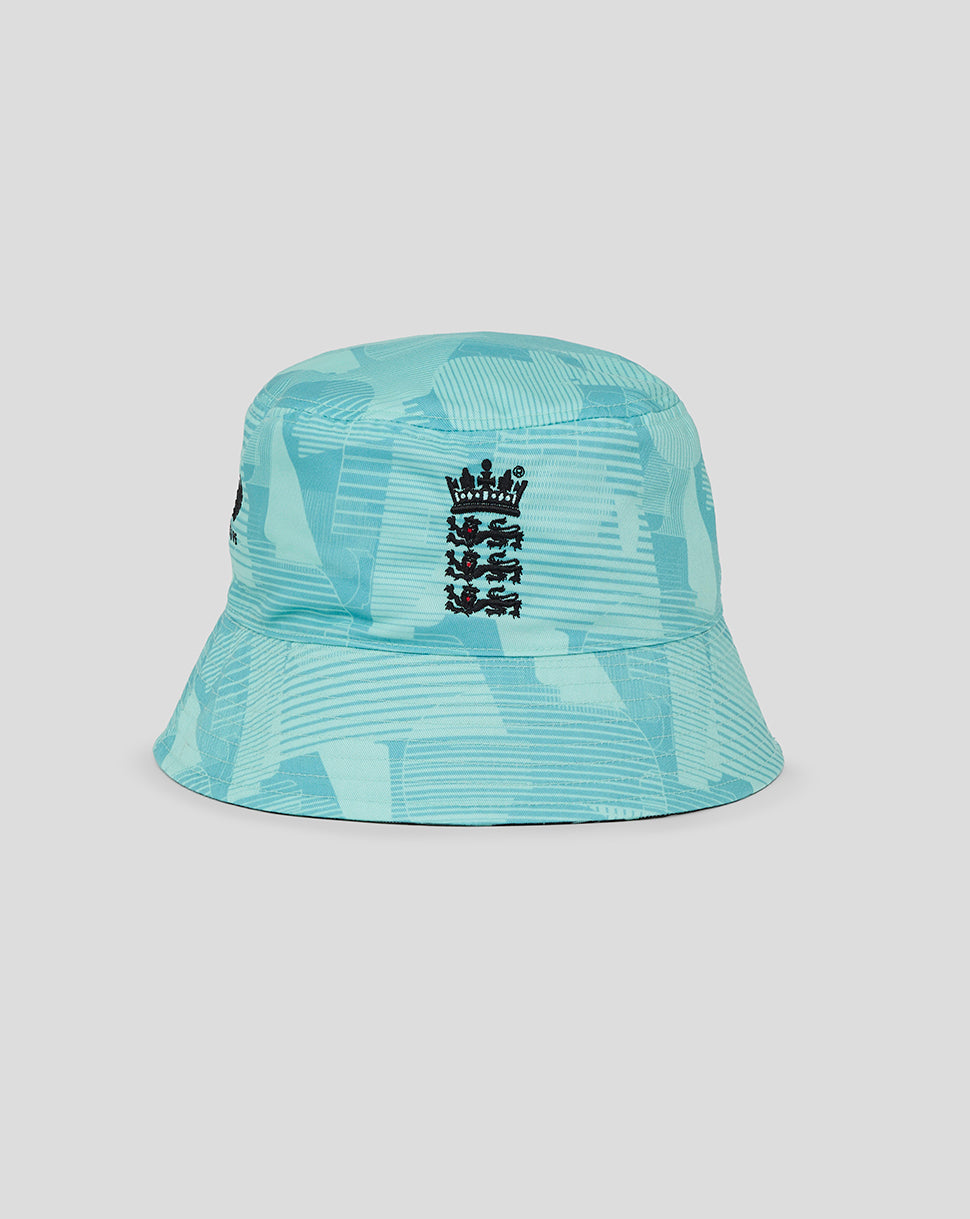 England cricket Ashes training reversible bucket hat in light teal camouflage with crest on front