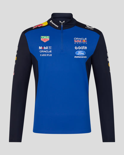 Oracle Red Bull Racing unisex Teamline Quarter Zip Midlayer in night sky blue with sponsor logos on the chest