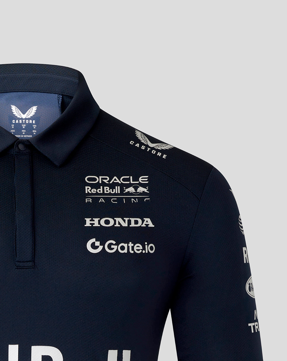Night Sky navy team kit track polo with Oracle Red Bull Racing x Hypebeast branding and sponsor logos on chest and shoulder