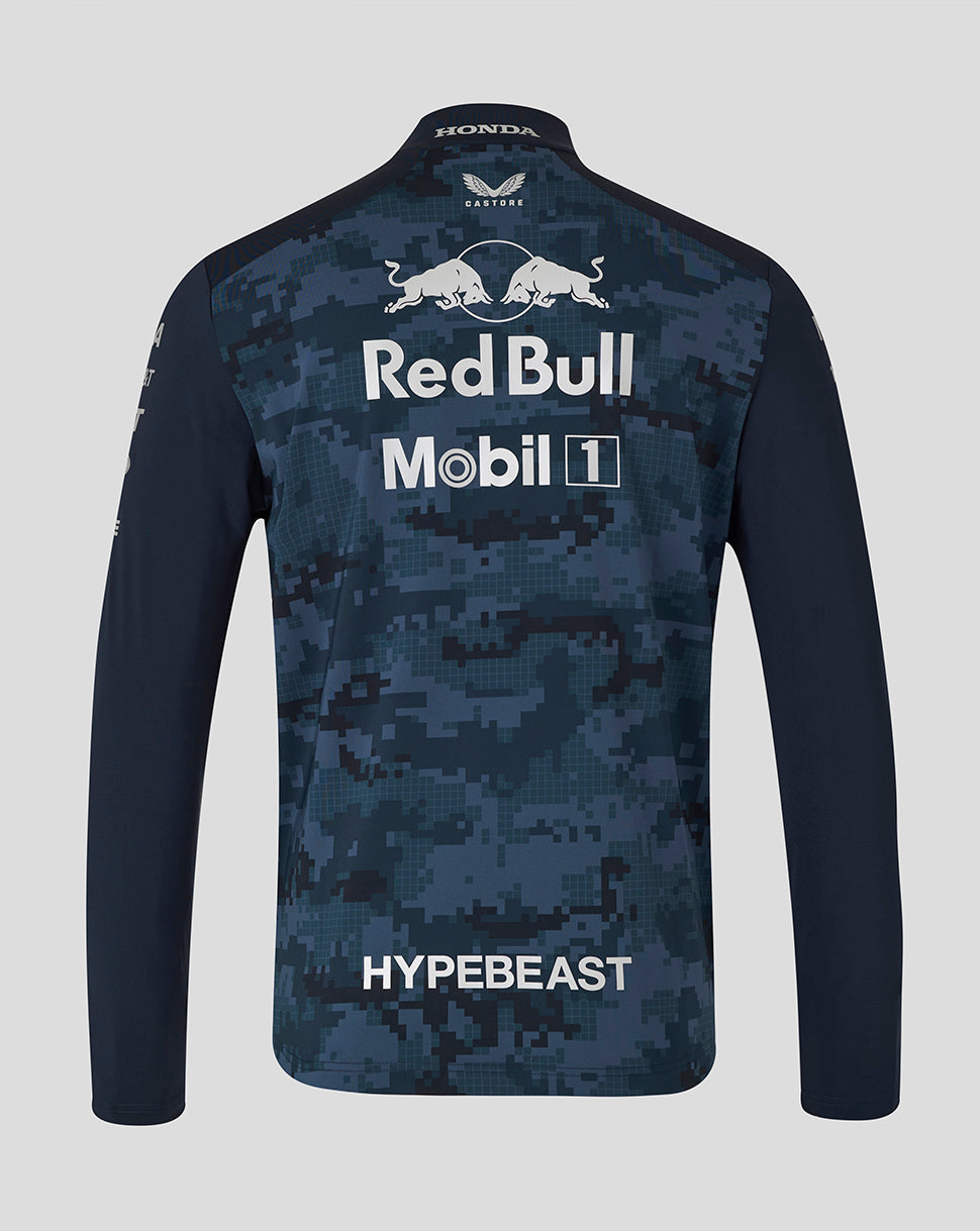 Back view of the Night Sky digital camo team kit with large Red Bull Mobil 1 logo and HYPEBEAST branding.