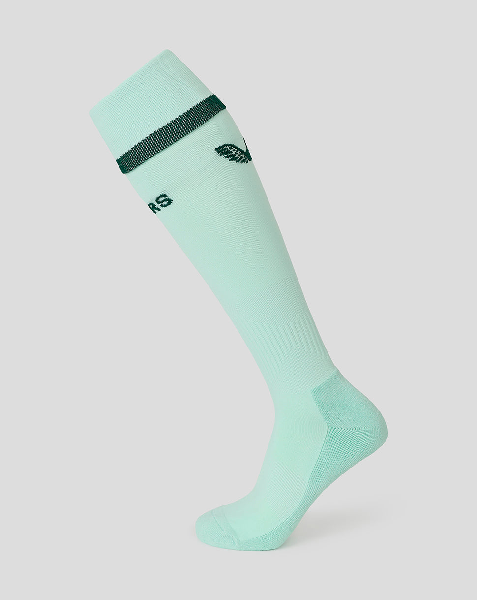 Mint green Leicester Tigers unisex Pro Away playing sock with a dark top band.