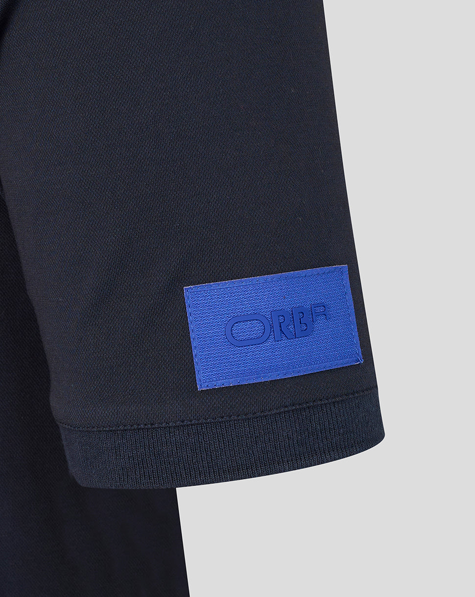 Navy blue fabric with a blueORB logo patch on a light gray background