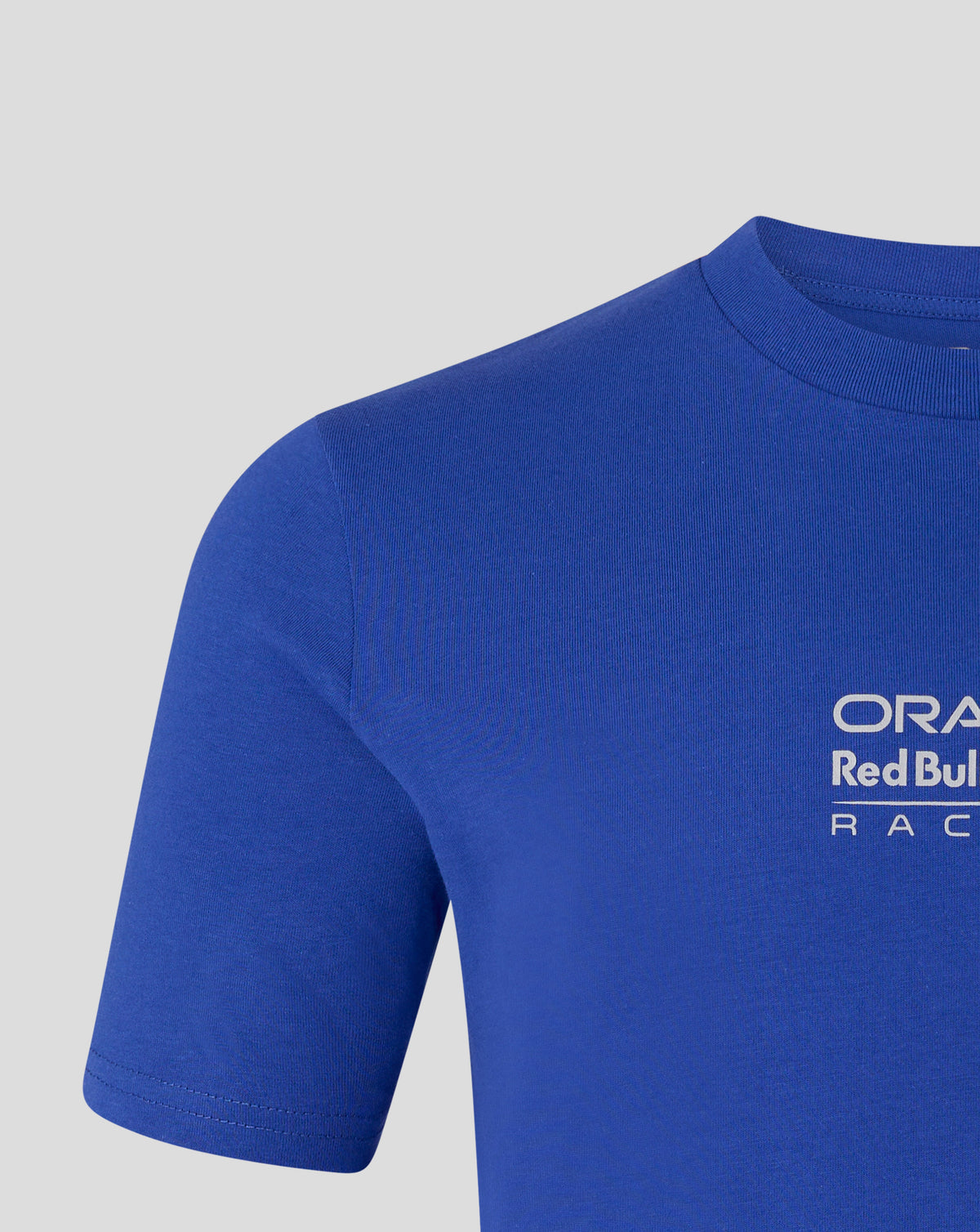 Blue t-shirt with 'ORCALE Red Bull Racing' logo on a gray background
