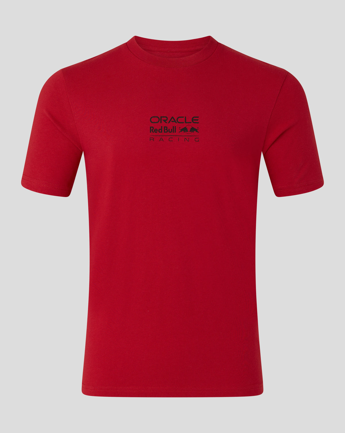 Red t-shirt with a logo on a gray background