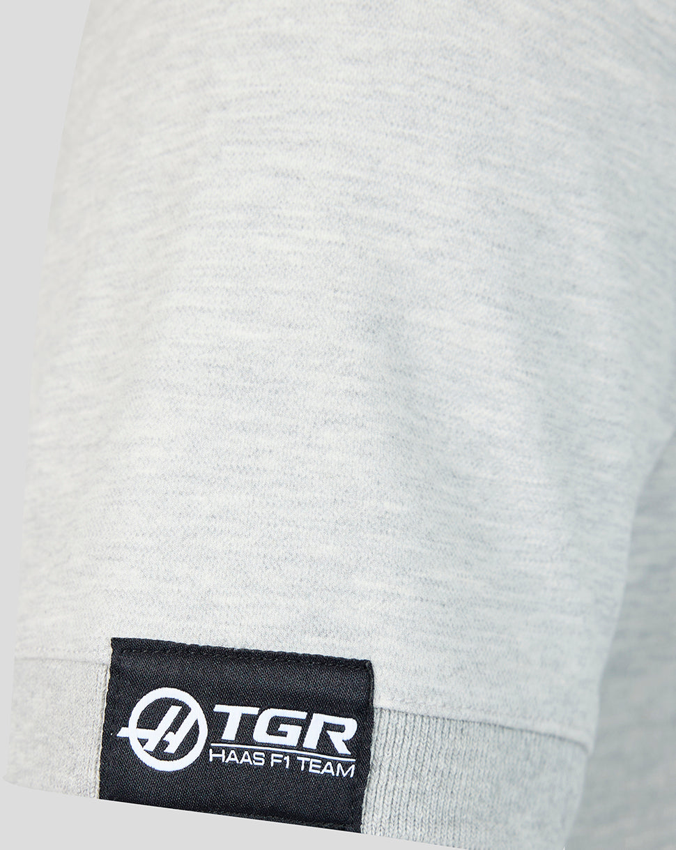 Close-up of a TGR Haas F1 Team logo on a light gray background