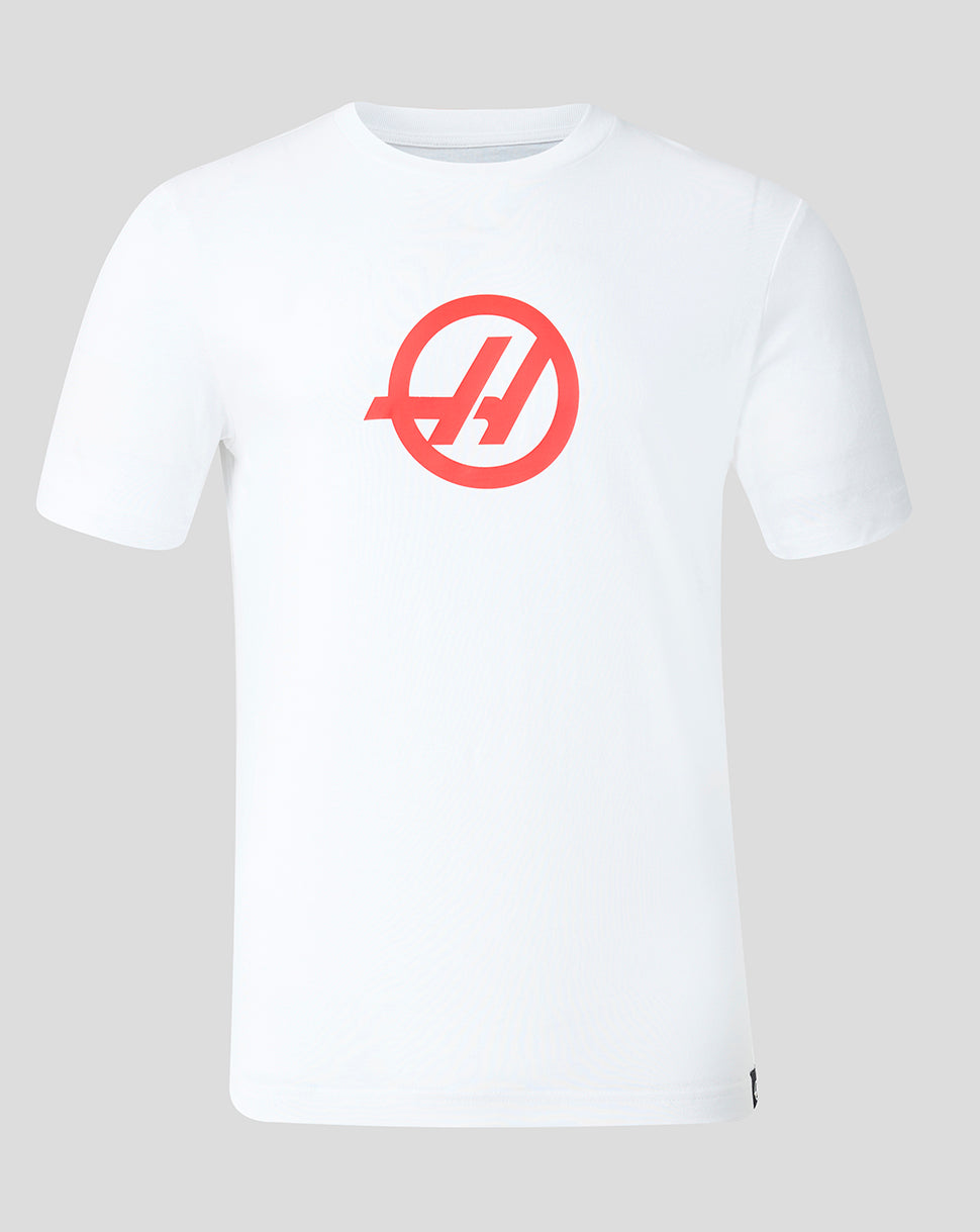 White Haas Team Unisex Regular Fit T-shirt with red circular logo on the chest