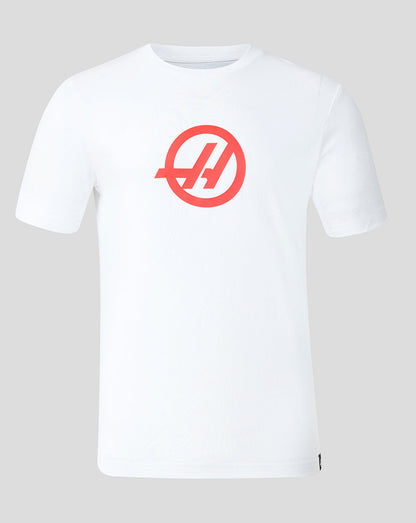 White Haas Team Unisex Regular Fit T-shirt with red circular logo on the chest