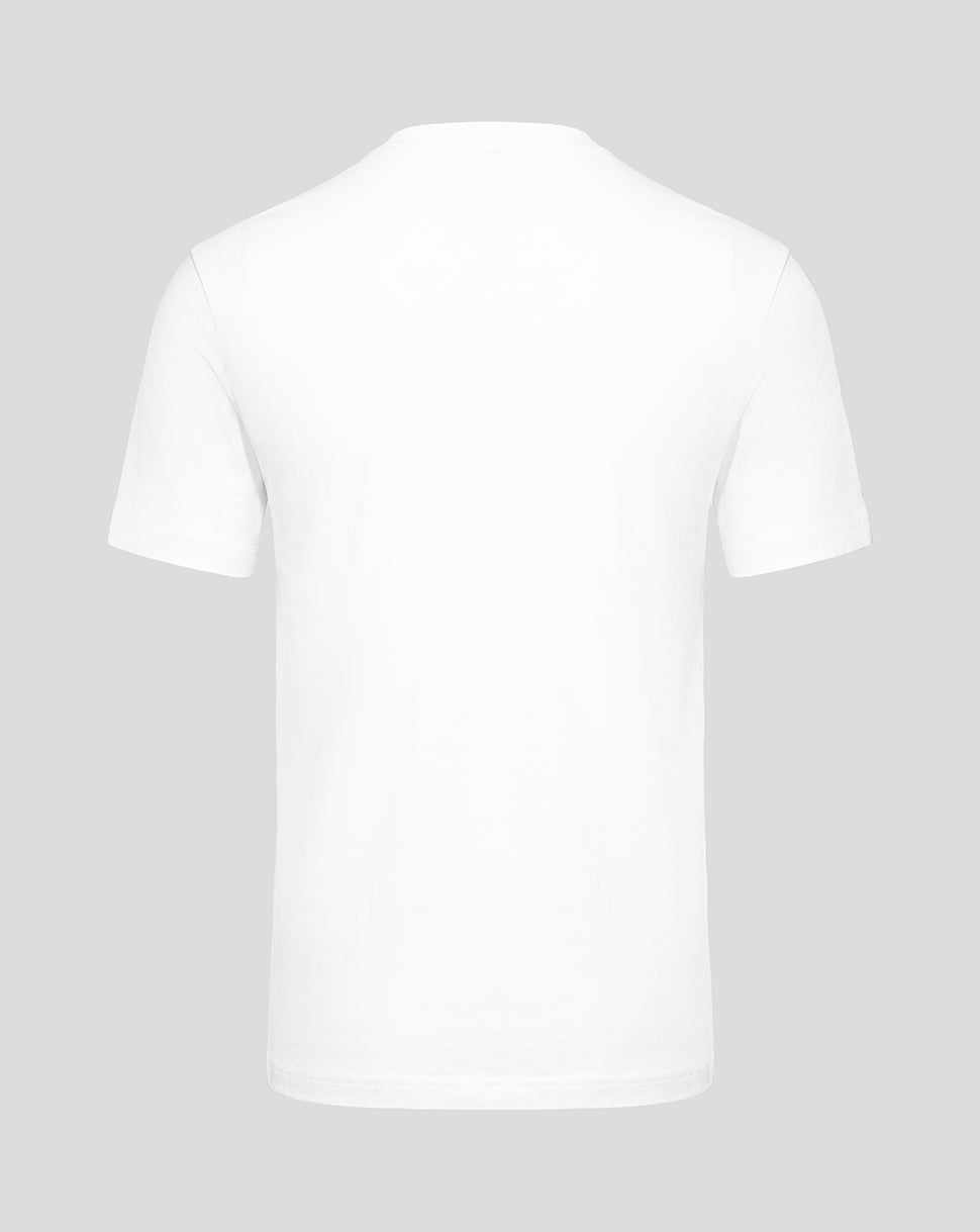 Back view of white Haas Team unisex T shirt with plain back