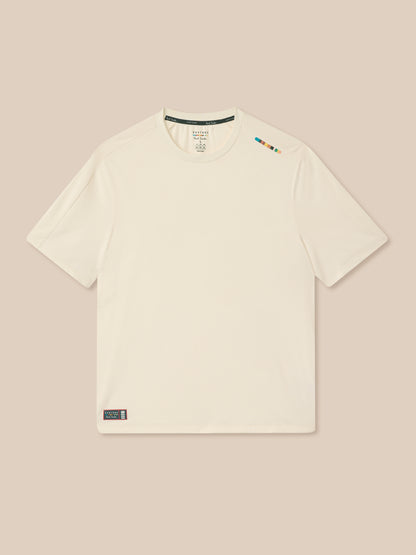 Cream unisex Paul Smith x Castore England cricket jacquard T shirt with crew neck and multicolor shoulder stripe