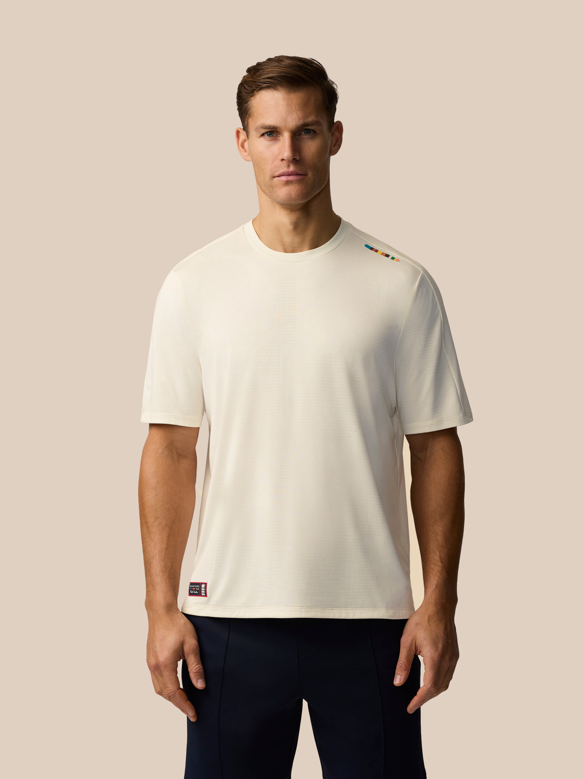 Cream white Paul Smith x Castore England Cricket unisex jacquard T shirt with knit texture and hem patch