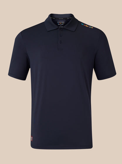 Navy Paul Smith Castore England cricket polo featuring shoulder stripe and ECB patch at hem