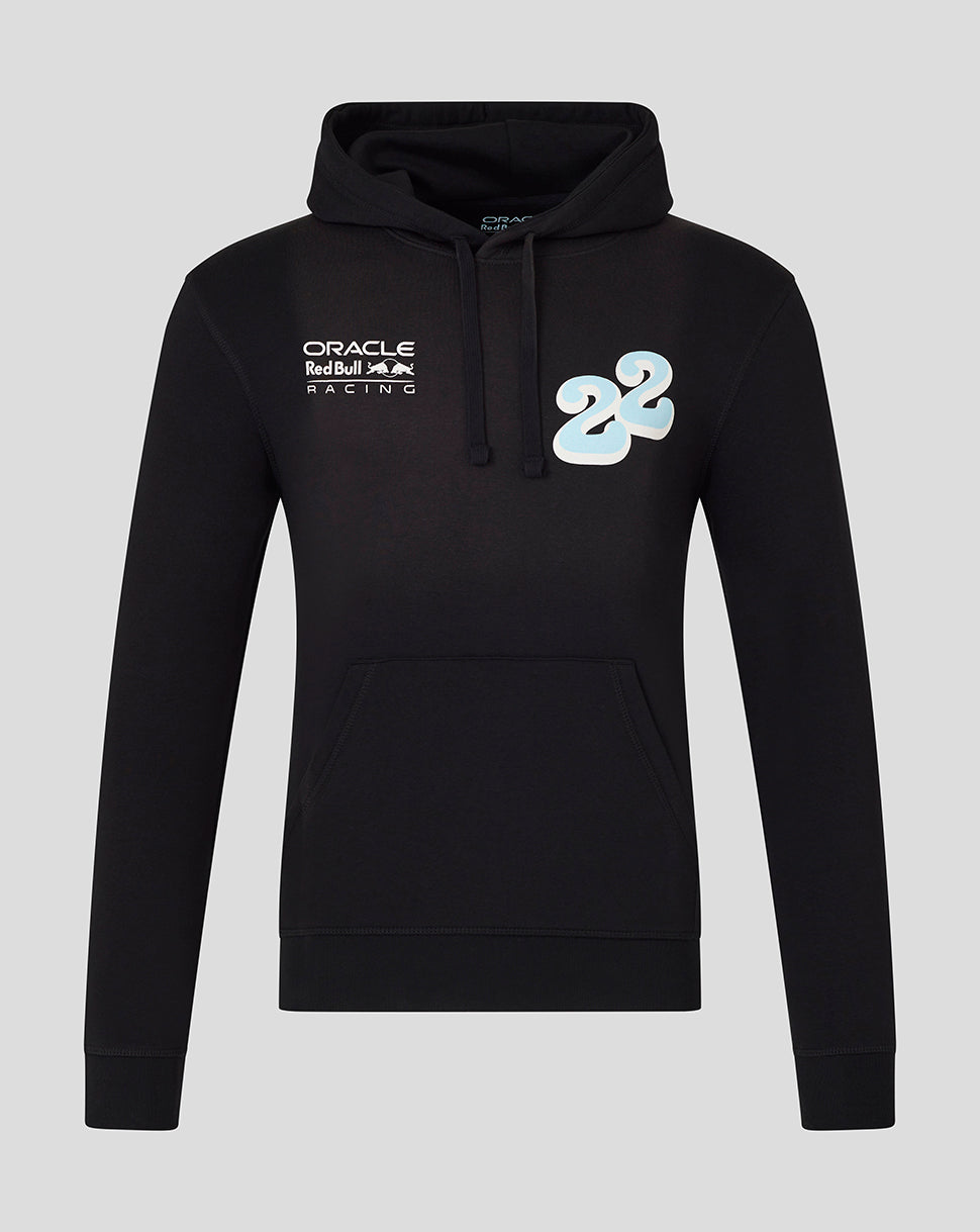Black pullover hoodie featuring a light blue 22 graphic on the chest and an Oracle Red Bull Racing logo on the front.