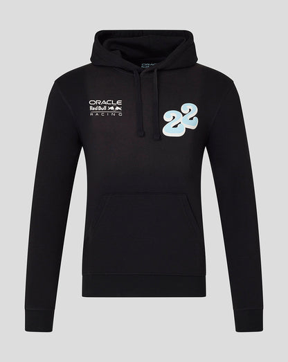 Black pullover hoodie featuring a light blue 22 graphic on the chest and an Oracle Red Bull Racing logo on the front.