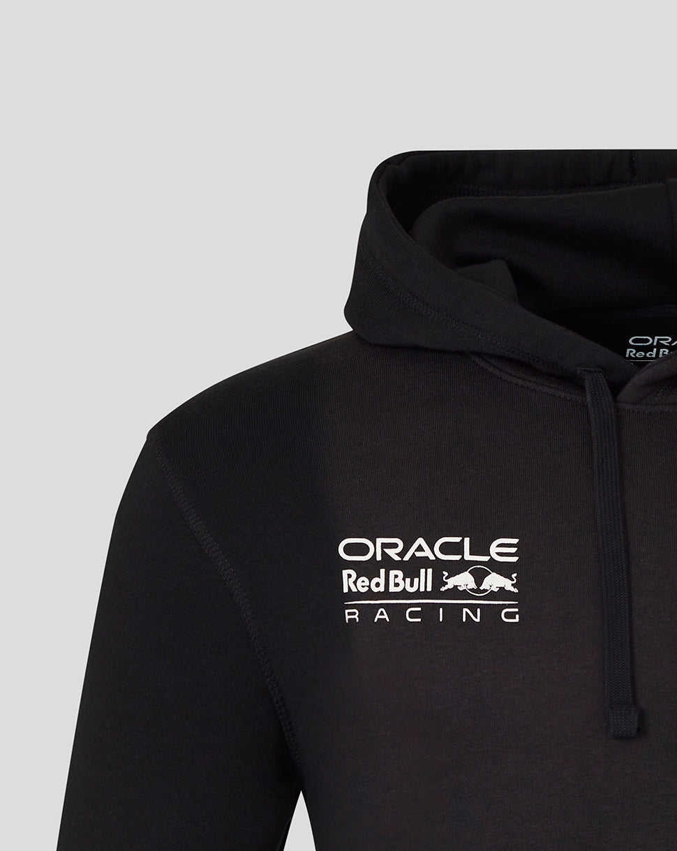 Black Oracle Red Bull Racing hoodie front chest logo in white with Red Bull emblem