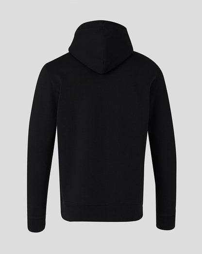 Back view of black Leicester Tigers unisex travel brushed back hoodie