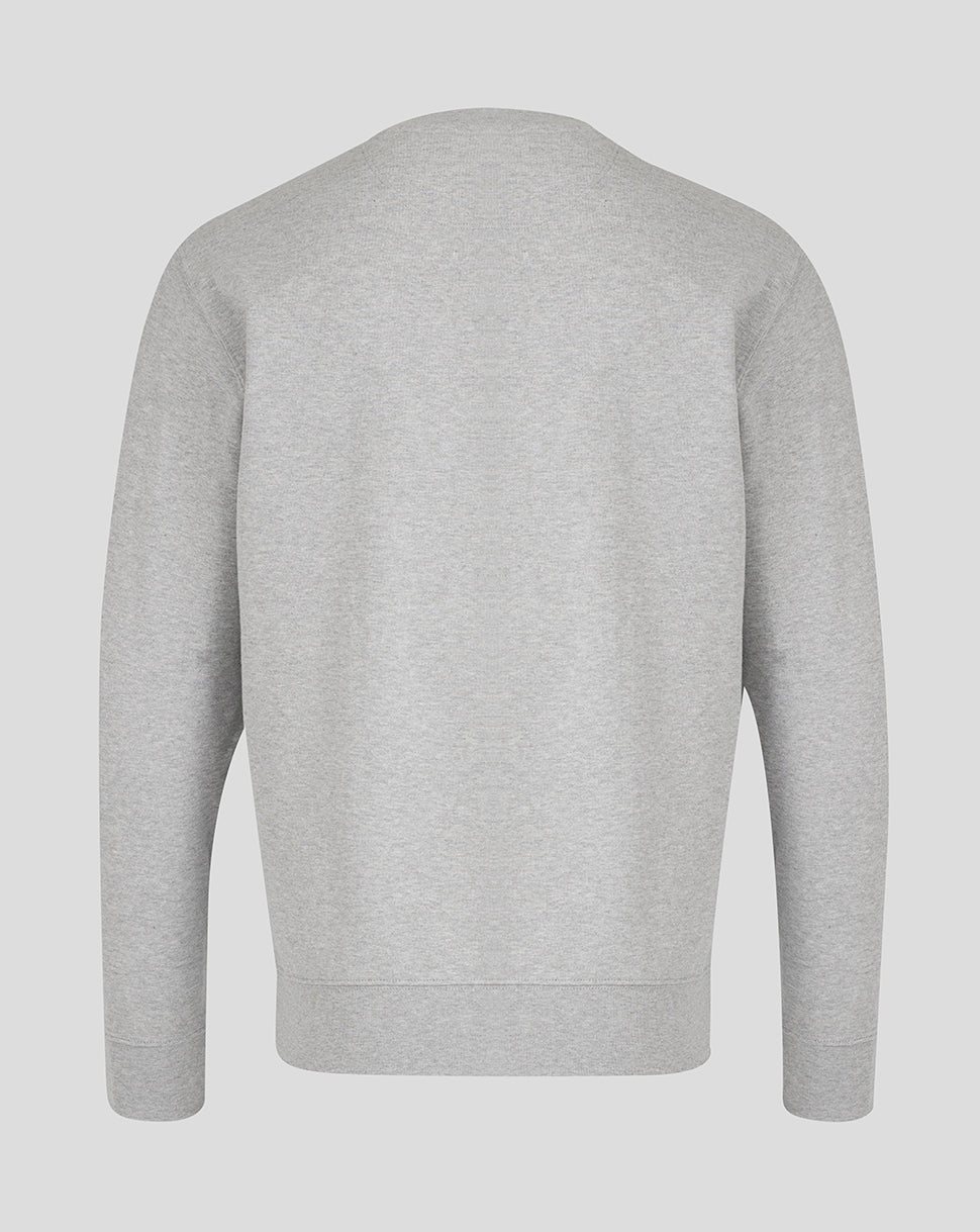 Back view of light grey Leicester Tigers Travel Crewneck Sweatshirt