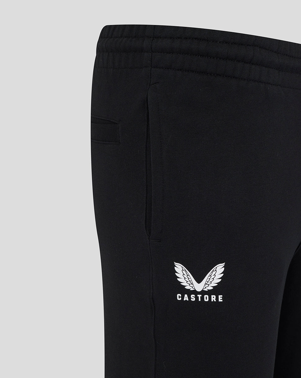 Black Leicester Tigers travel essential jogger with white wing logo and CASTORE branding on the thigh