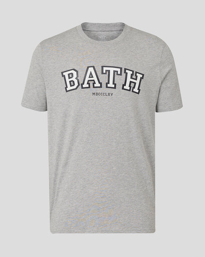 Heather grey Bath Rugby varsity tee with bold Bath lettering across front