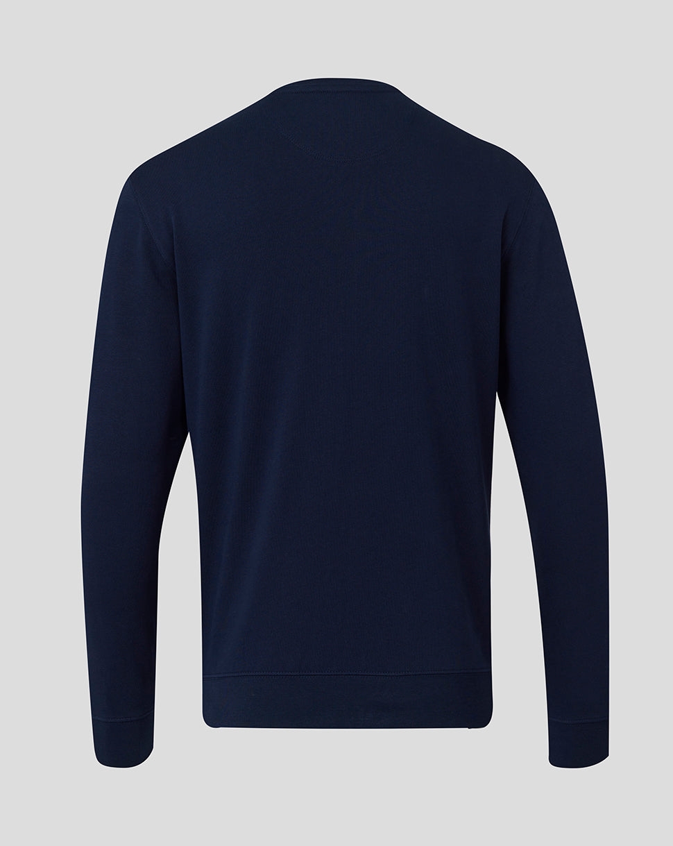 Back view of navy Bath Rugby varsity crew sweatshirt with plain back