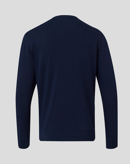 Back view of navy Bath Rugby varsity crew sweatshirt with plain back