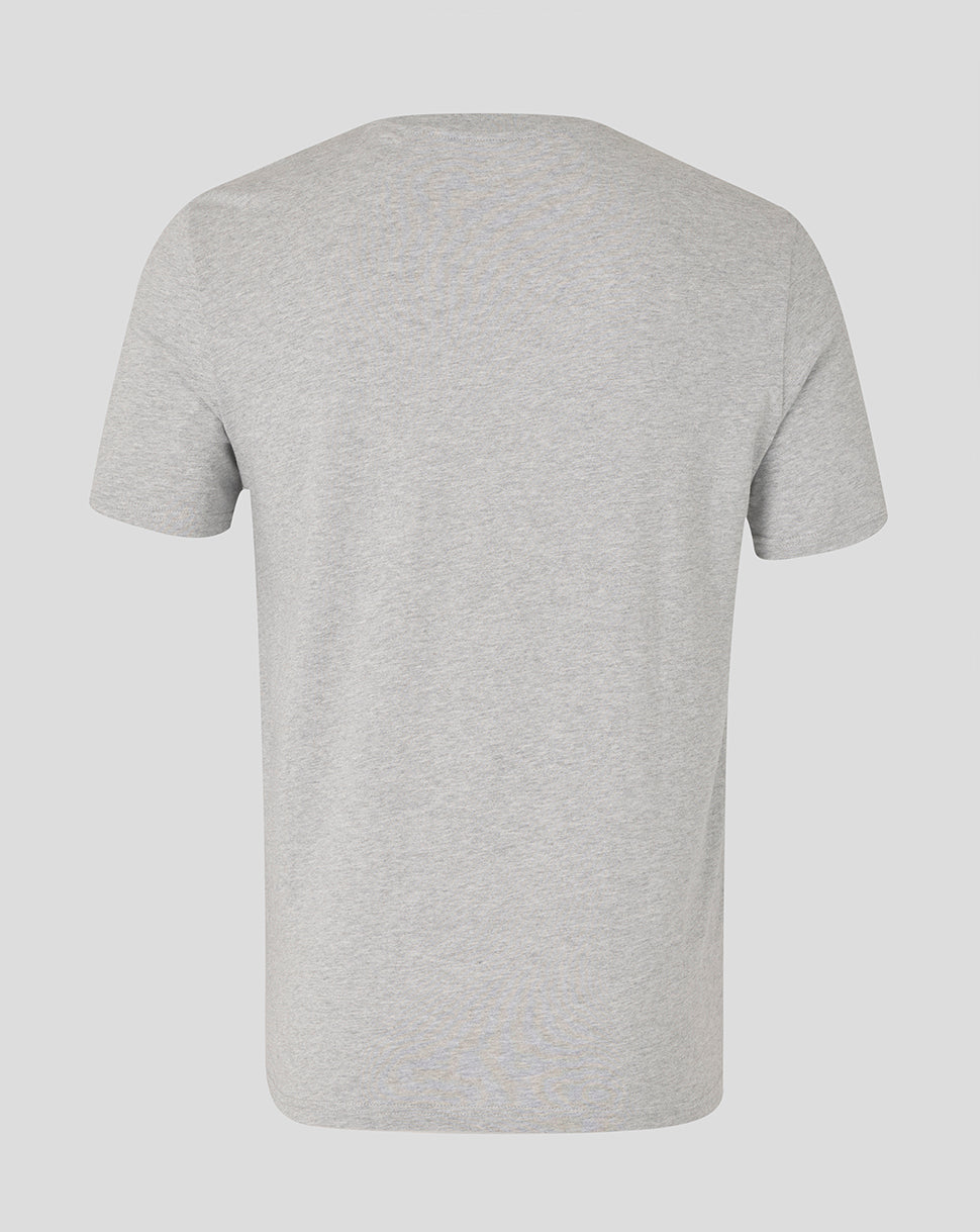 Back view of Bath Rugby Unisex Logo Rugby Tee in heather grey