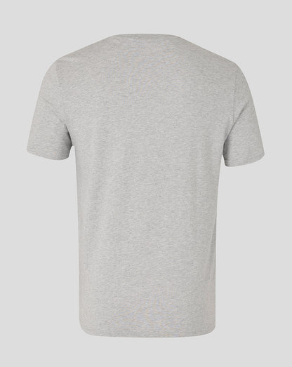 Back view of Bath Rugby Unisex Logo Rugby Tee in heather grey
