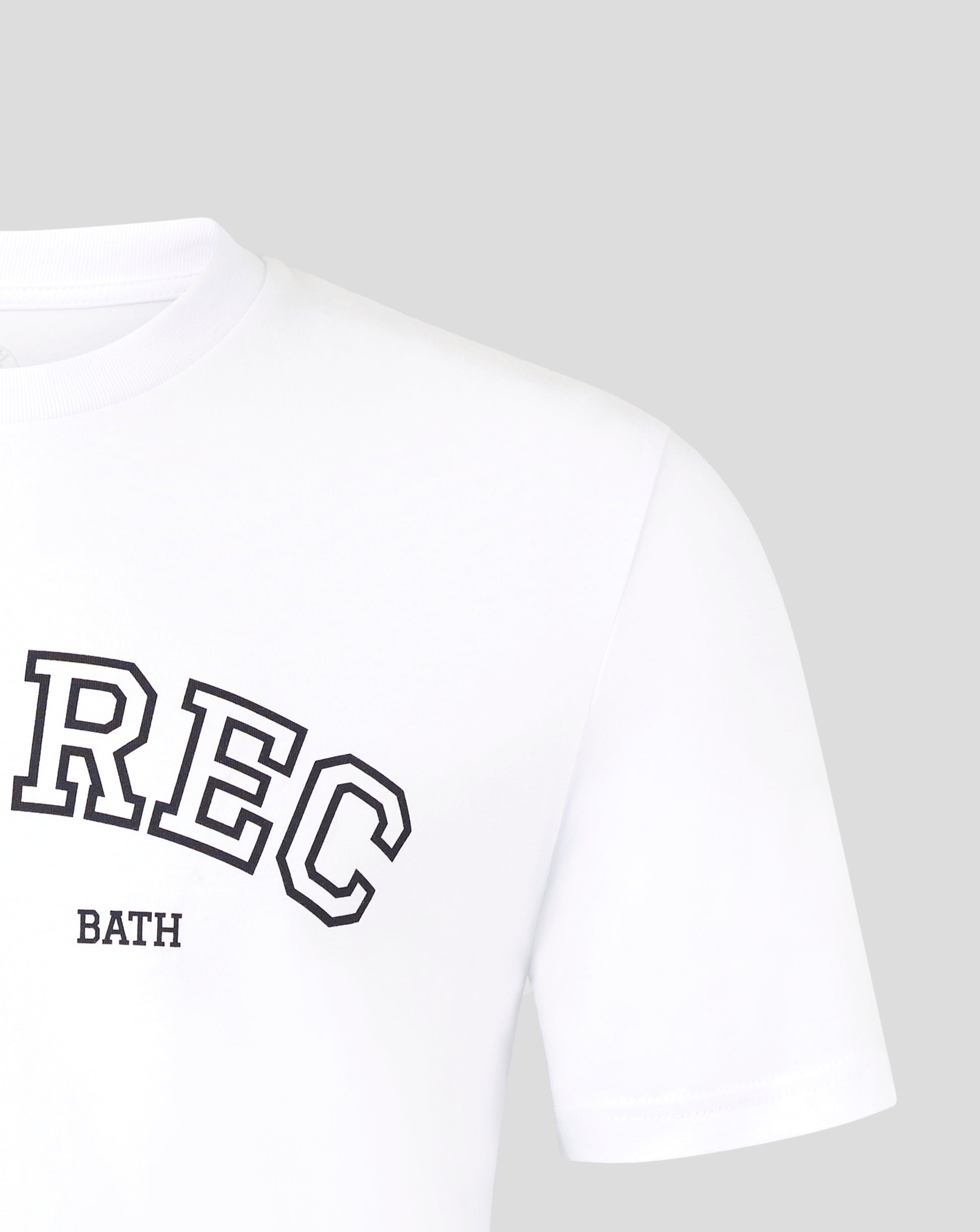 White Bath Rugby The Rec Tee close up of neckline and shoulder