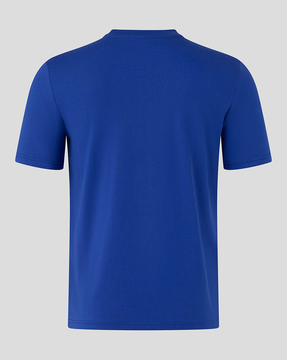Back view of Bath Rugby Unisex The Rec Tee in blue showing a plain back