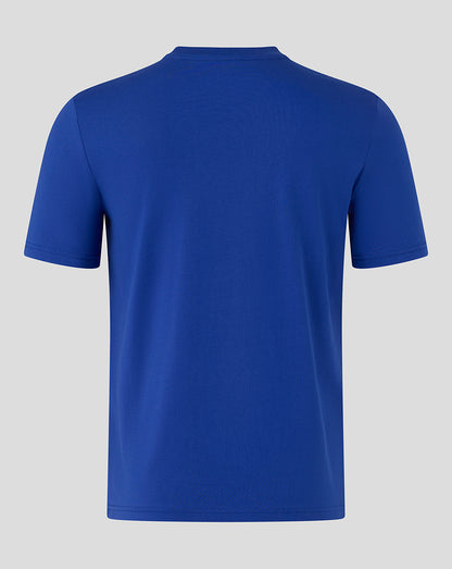Back view of Bath Rugby Unisex The Rec Tee in blue showing a plain back
