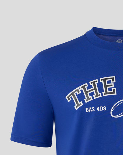 Blue Bath Rugby The Rec Tee close-up of shoulder and chest with a portion of the graphic.